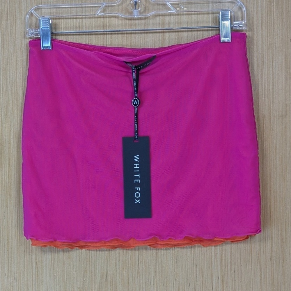 White Fox Y2K Festival Concert Rave Club Mini Skirt Hot Pink Mesh Lettuce Edge